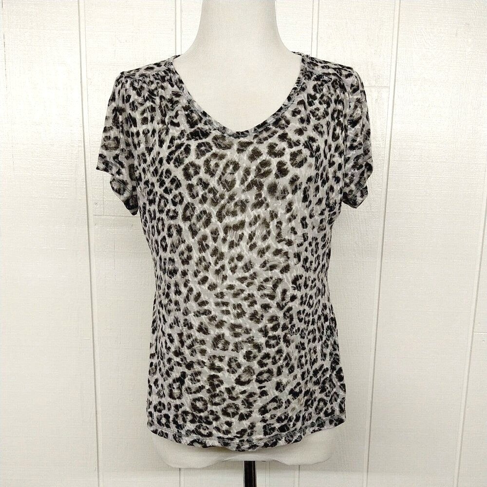 Mobwife Animal Print Scoop Neck Blouse Semi-Sheer • Petite Medium • Summer Chic